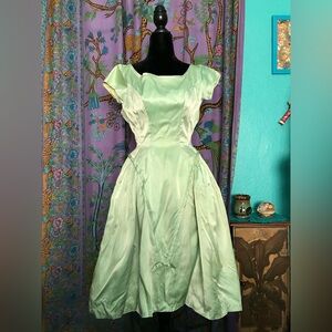 Vintage Mint Green Satin Party Dress